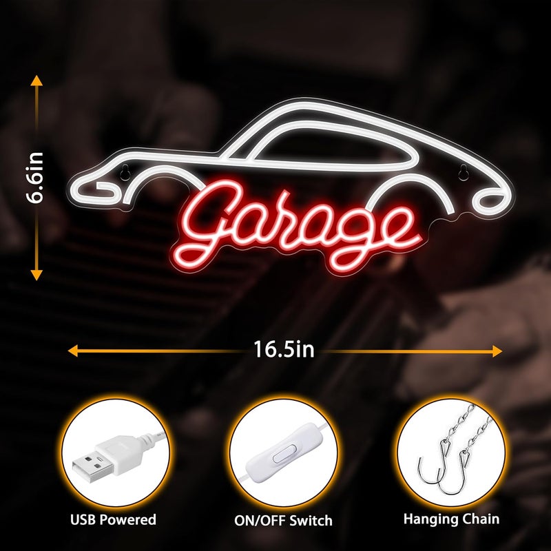 Kavaas Garage Neon Sign, LED Garage Sign for Car Room Decor | Neon Car Sign for Garage Decor, Auto Repair Workshop, Man Cave - Best Gifts for Dad, Car Enthusiast (GRG2) - Image 3